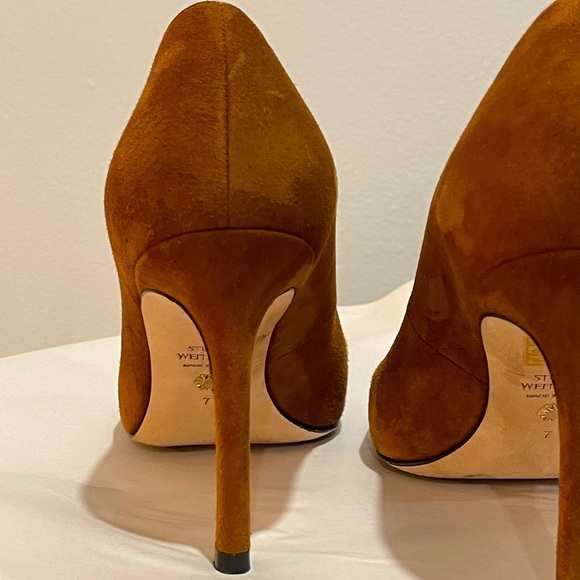 Stuart Weitzman signature Anny Style Size 7B 95mm Coffee Brown Suede Pump - Picture 8 of 10